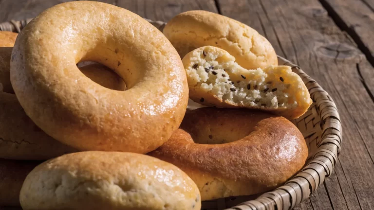 Canasta de chipa paraguaya de almidón y queso recién horneada